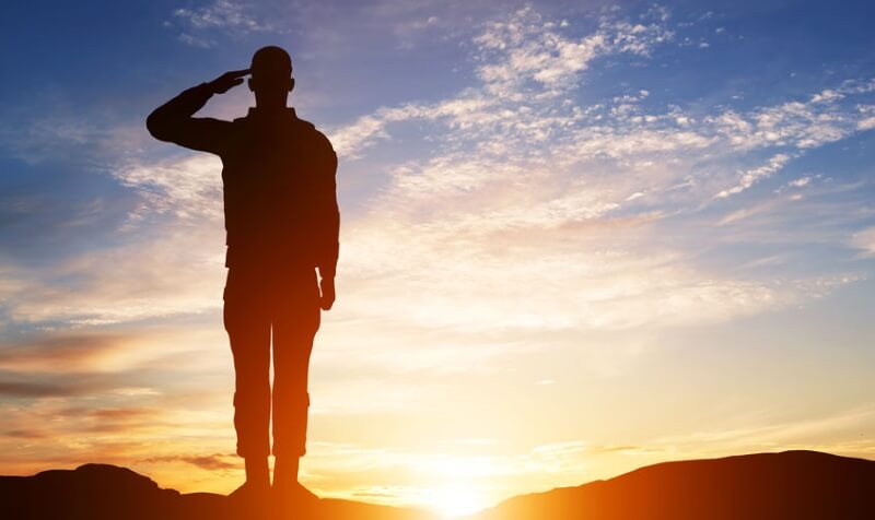 soldier salute on sunrise background